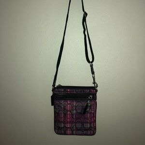 Purple and pink plaid crossbody Coach purse